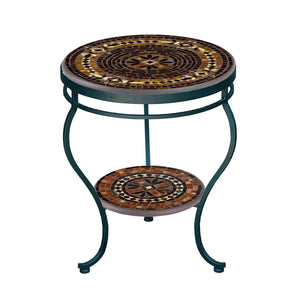 Mahogany Atlas Mosaic Side Table - Tiered-Iron Accents