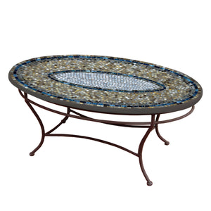 Slate Glass Mosaic Coffee Table - Oval-Iron Accents
