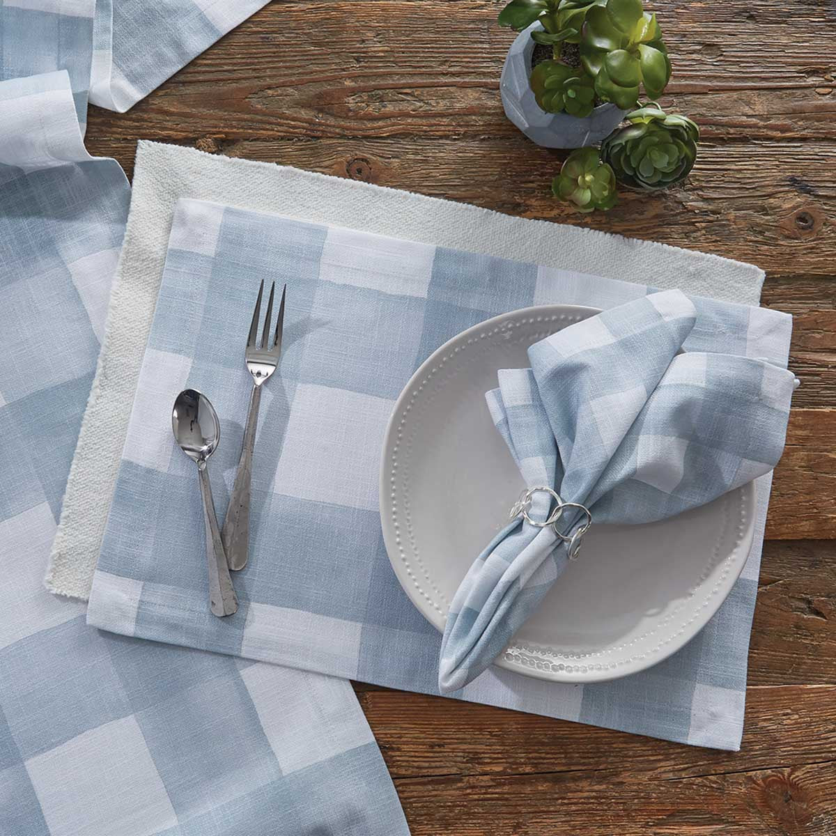 Watercolor Blue Check Table Linens