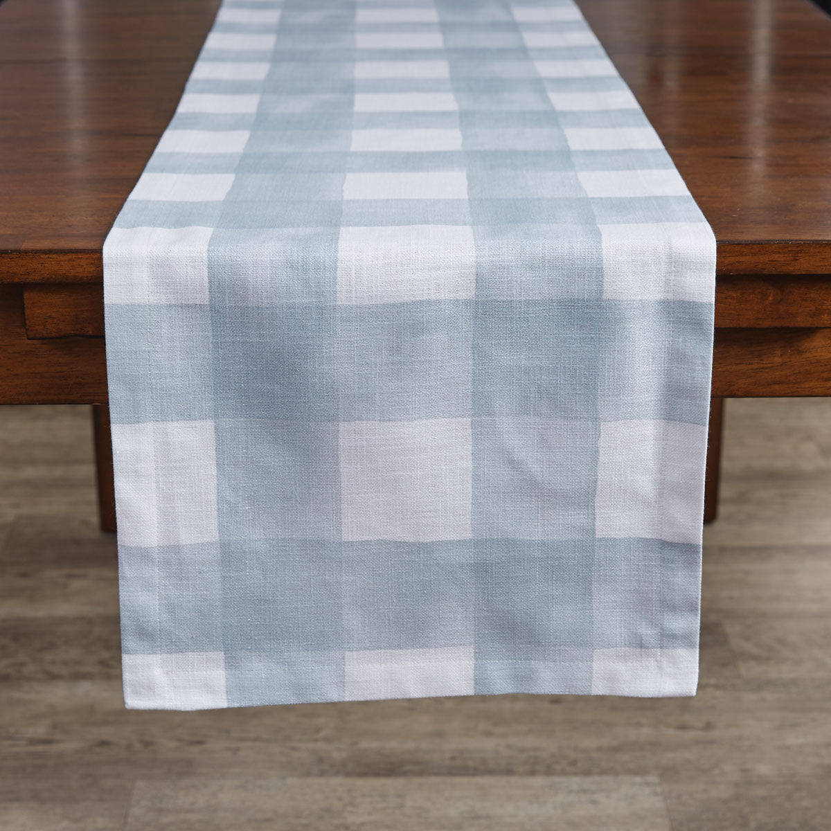 Watercolor Blue Check Table Linens - Iron Accents