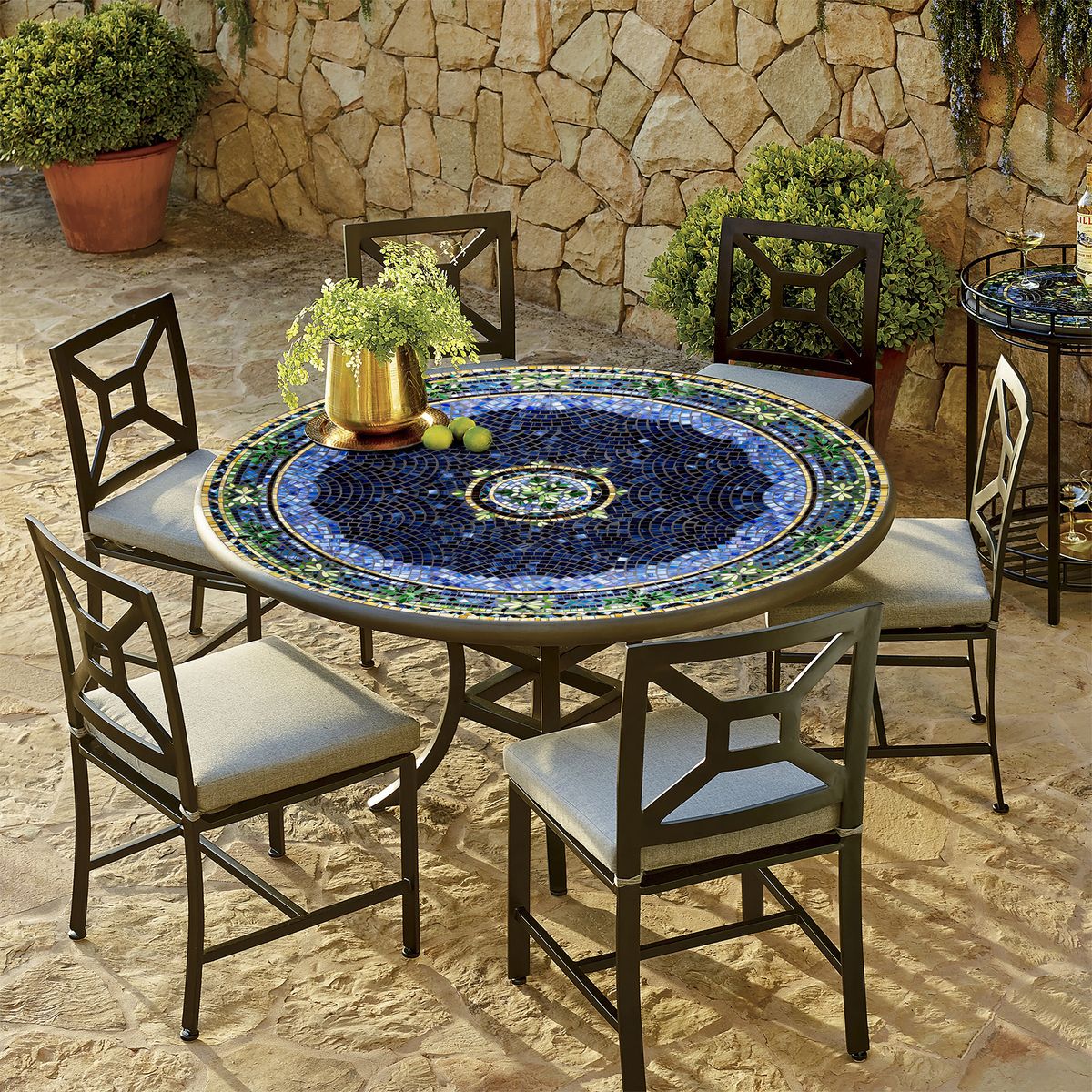 los angeles mosaic umbrella patio tables Opal Glass Set day sun protection. Miraval Mosaic Patio Set |