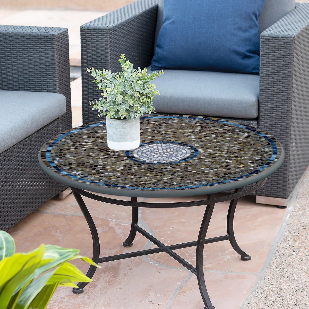 Slate Glass Mosaic Coffee Table-Iron Accents