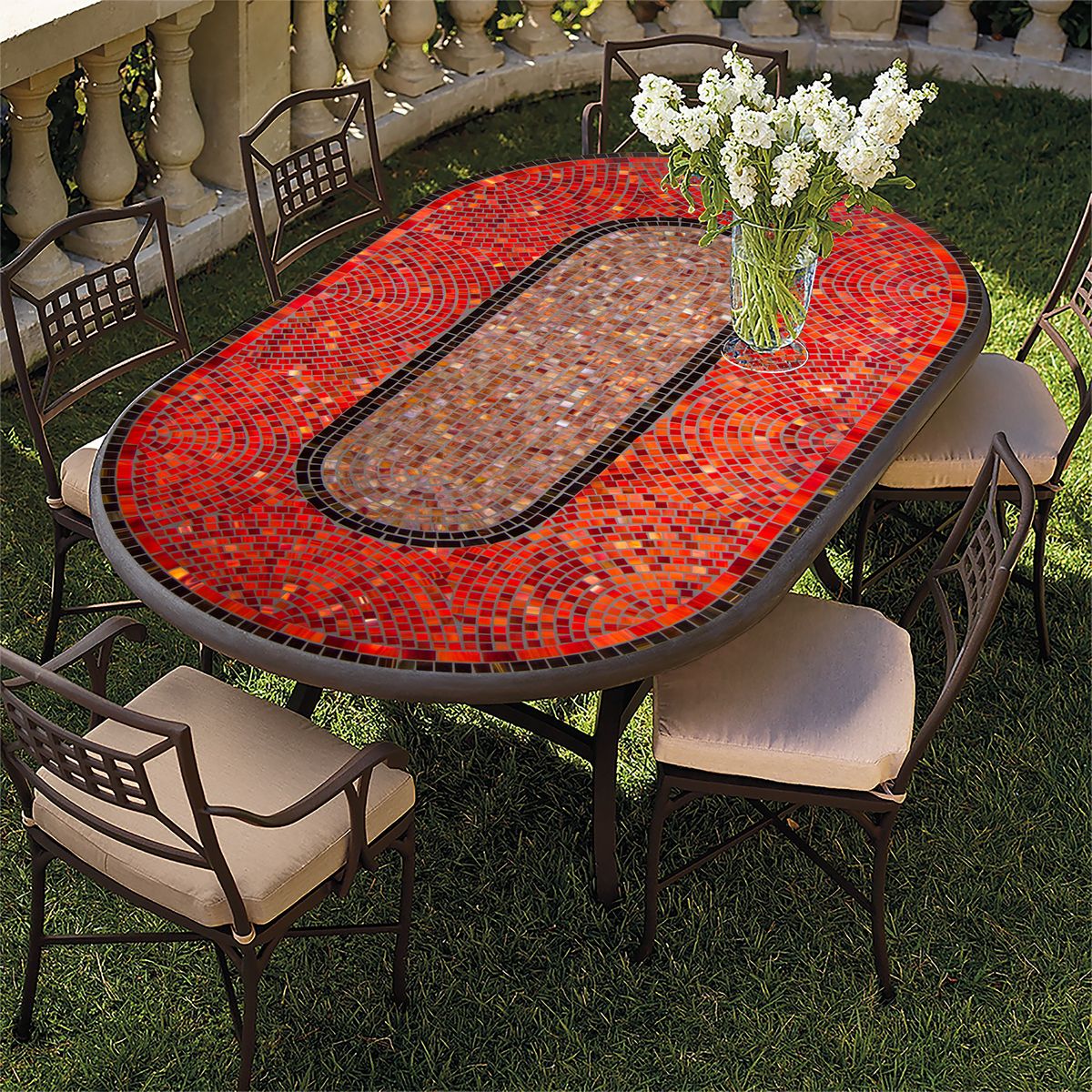 Ruby Glass Mosaic Oval Bistro-Iron Accents