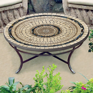 Slate Stone Mosaic Coffee Table-Iron Accents
