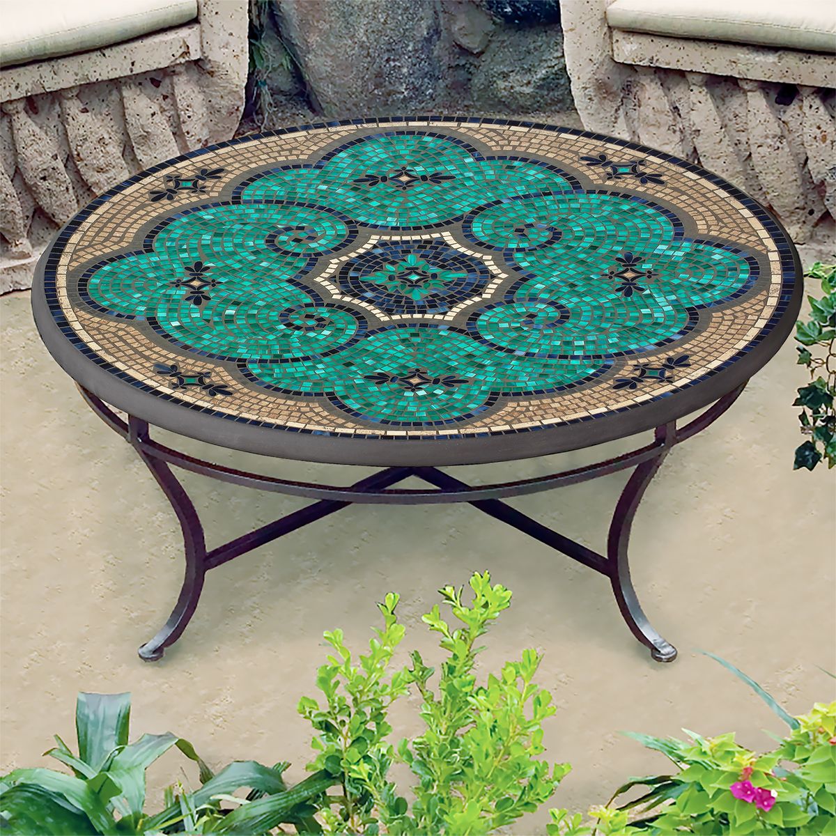 Sardinia Mosaic Coffee Table-Iron Accents