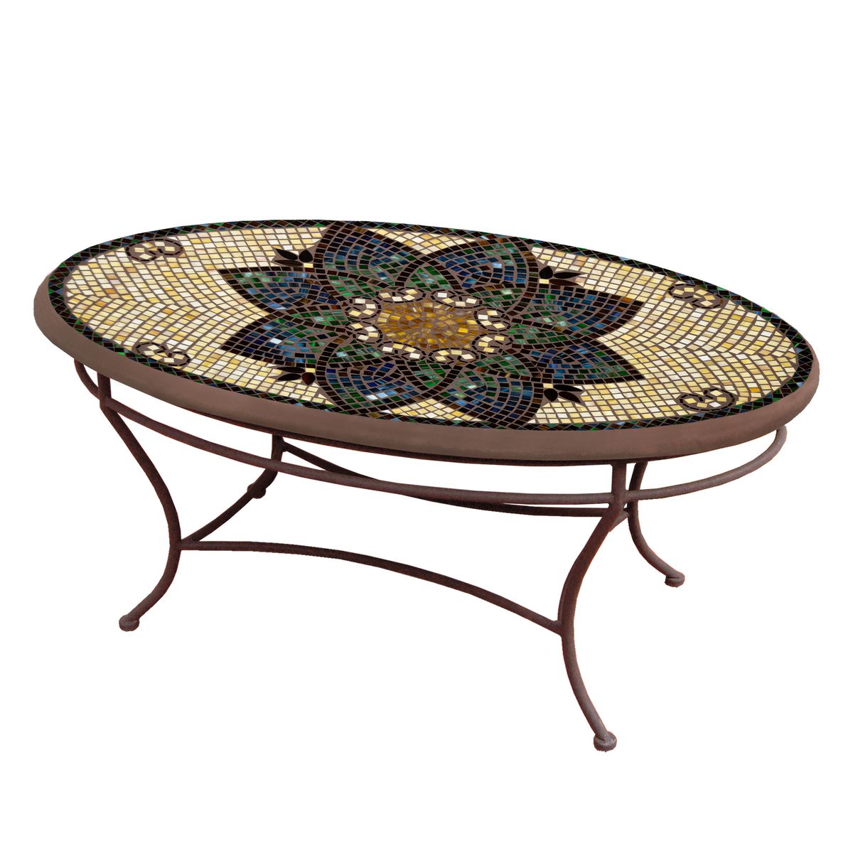 Monaco Mosaic Coffee Table - Oval-Iron Accents