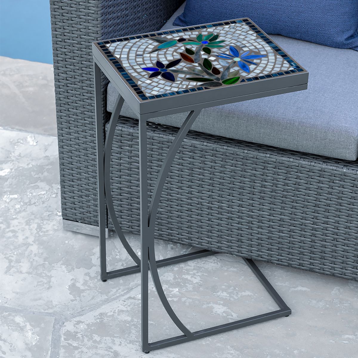 Royal Hummingbird Mosaic C-Table-Iron Accents