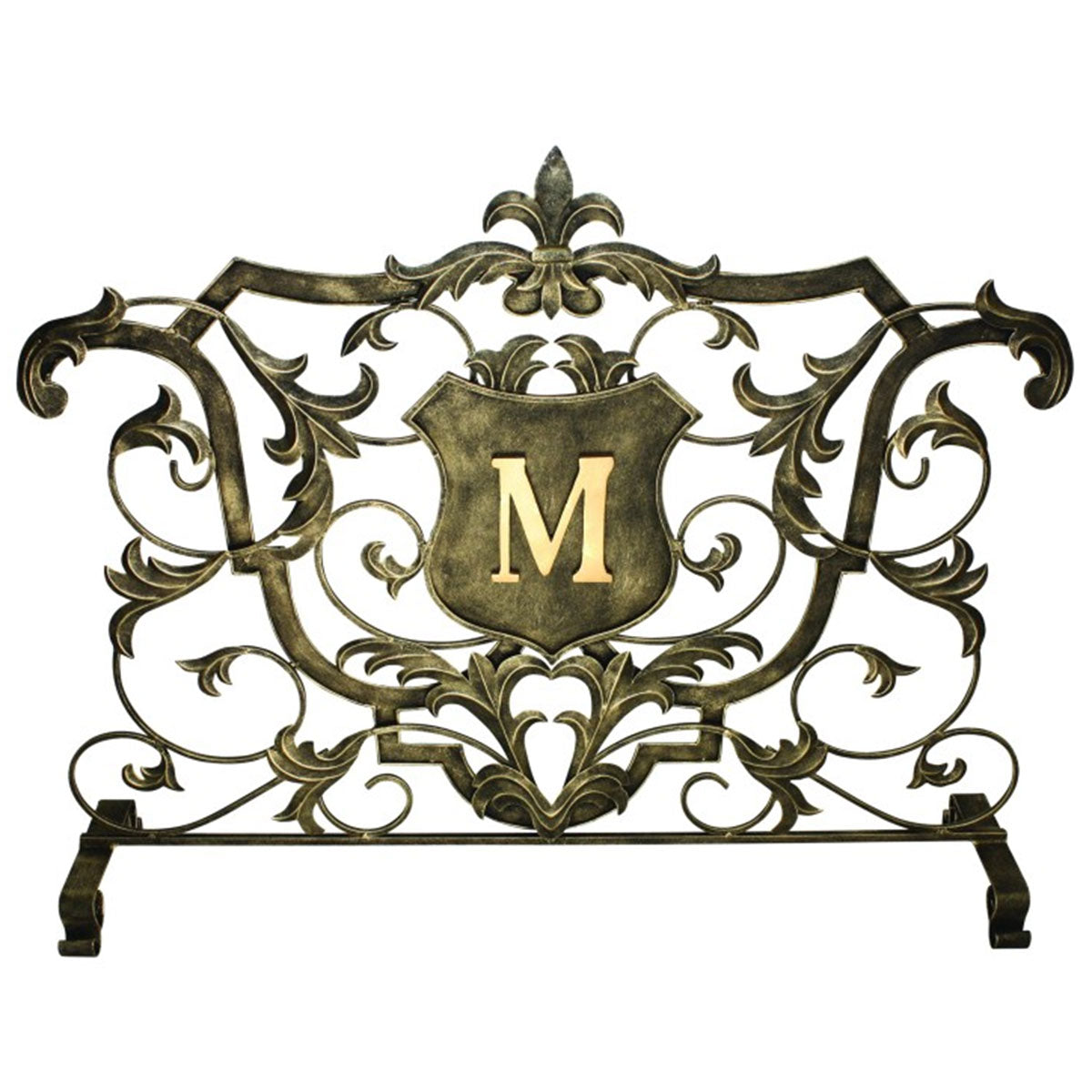 Fleur de Lis Monogram Fire Screen-Iron Accents