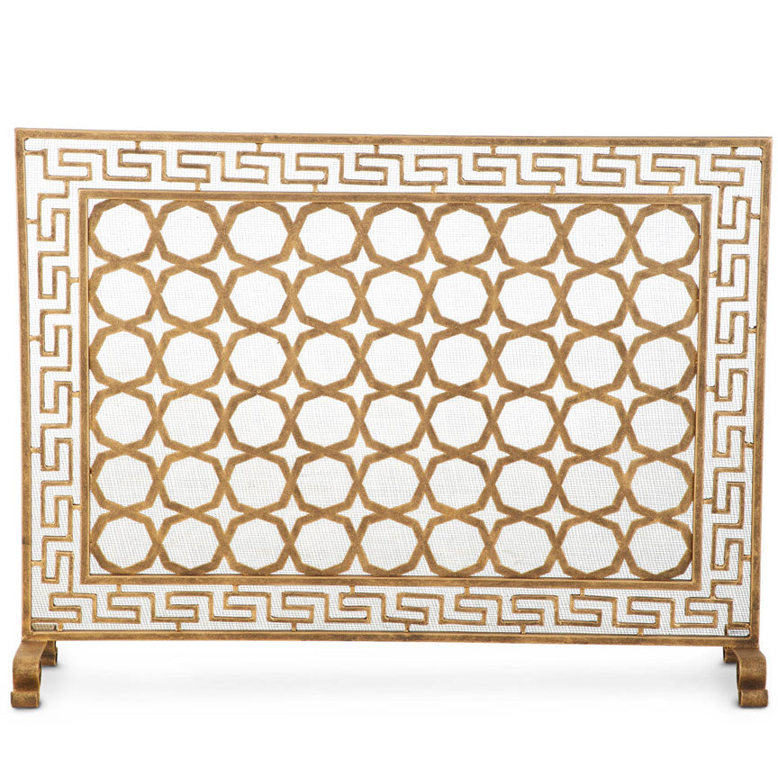 Meander Single Panel Screen w/ Mesh-Iron Accents