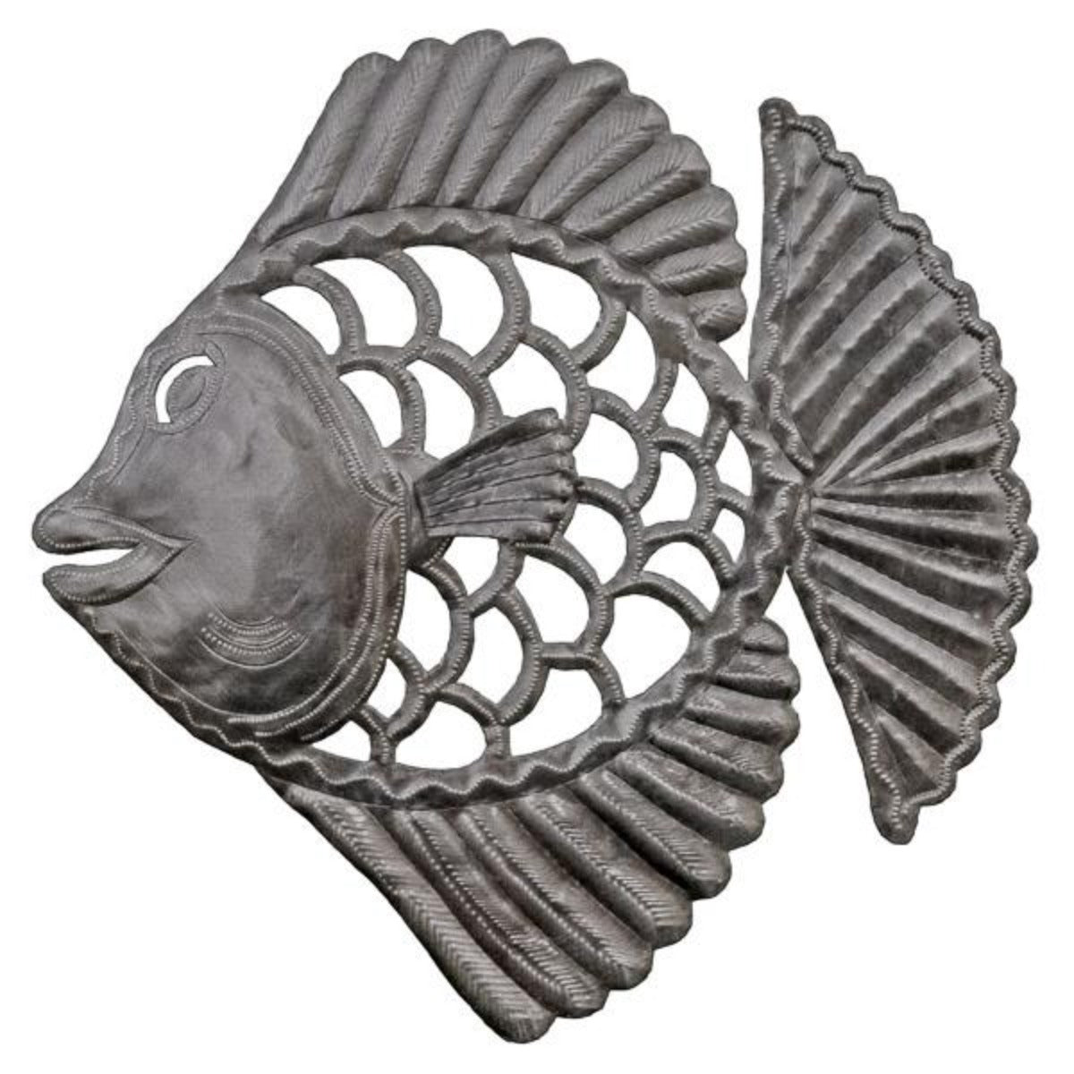 Scroll Metal Fish Plaque-Iron Accents