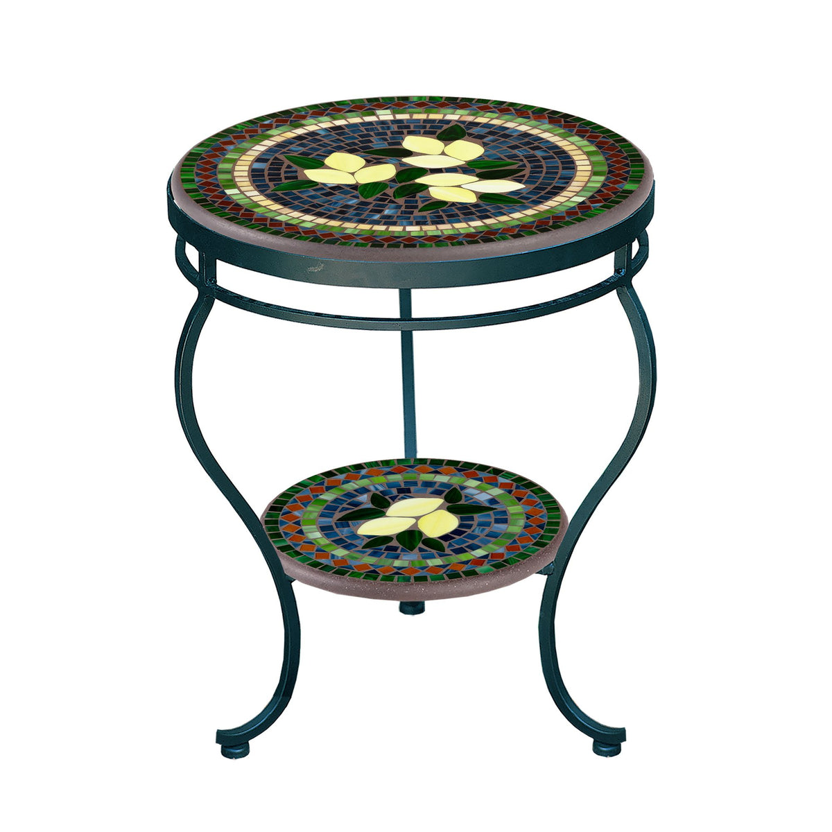 Tuscan Lemons Mosaic Side Table - Tiered-Iron Accents