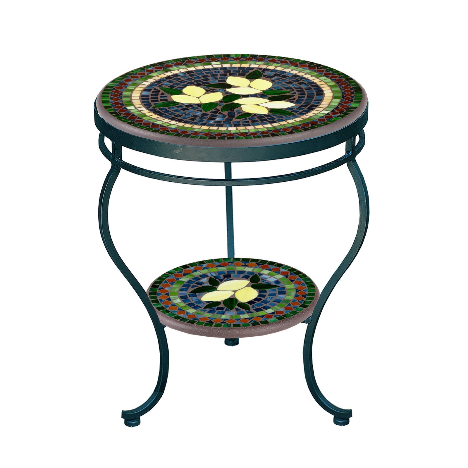 Tuscan Lemons Mosaic Side Table - Tiered-Iron Accents