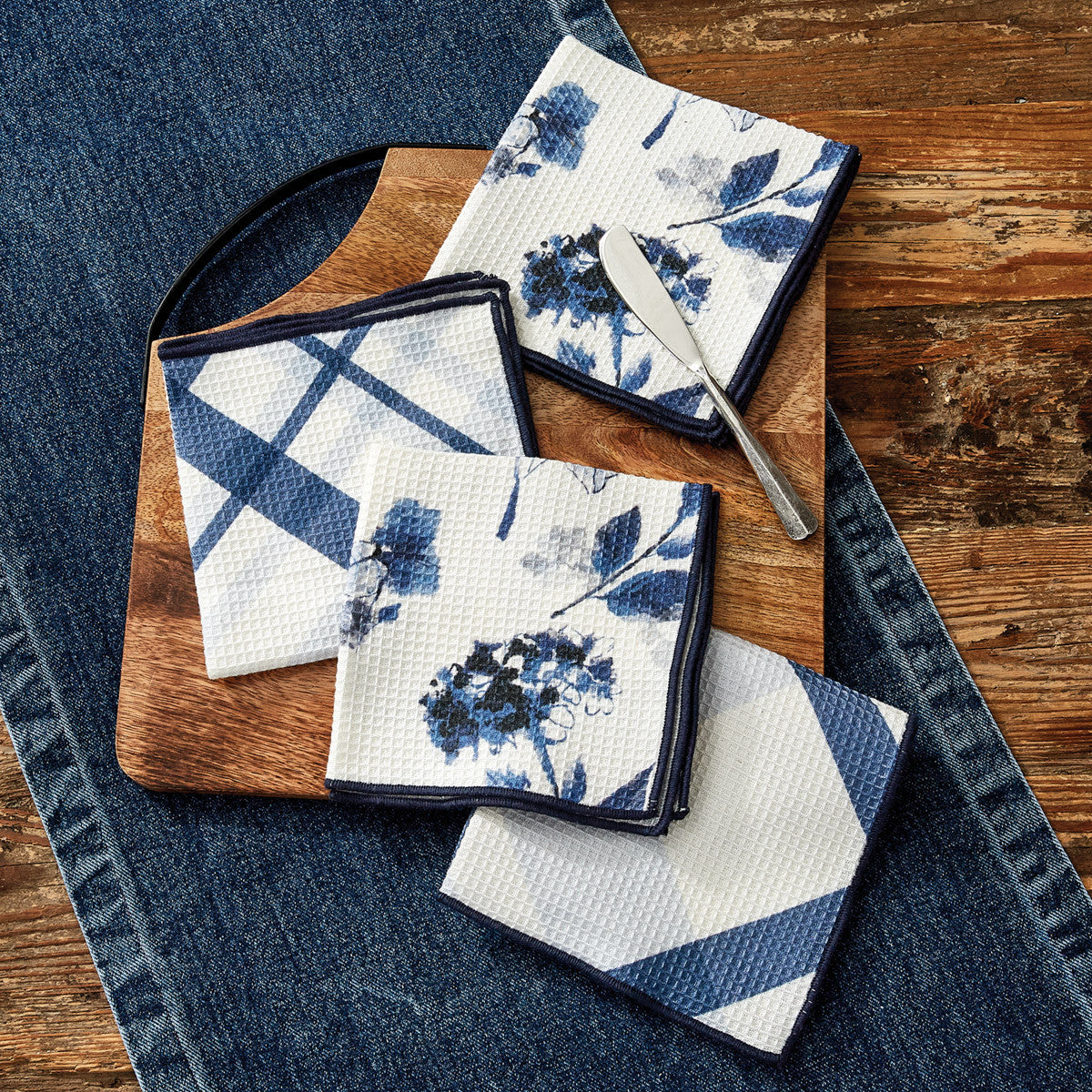 Blue Stripe Soft Linen Dish Towels - Iron Accents