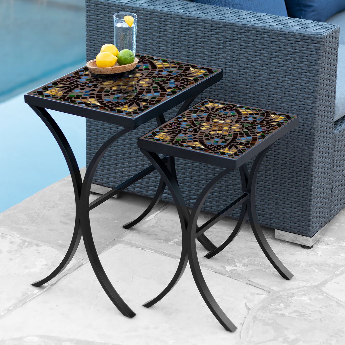 Monaco Mosaic Nesting Tables-Iron Accents