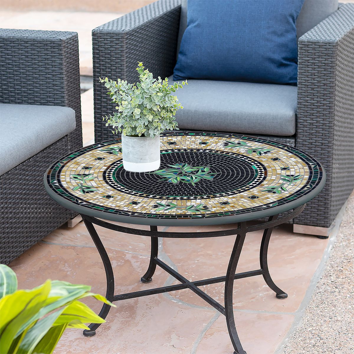 Black Olives Mosaic Coffee Table-Iron Accents