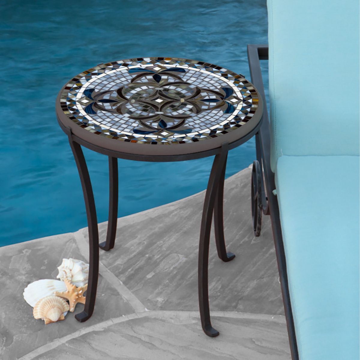 Roma Mosaic Chaise Table-Iron Accents