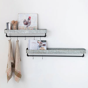 Galvanized Wall Shelves w/Hooks