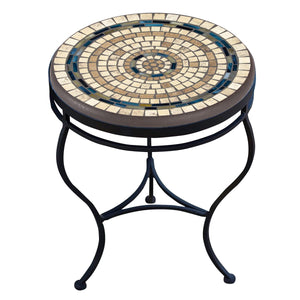 Slate Stone Mosaic Side Table-Iron Accents
