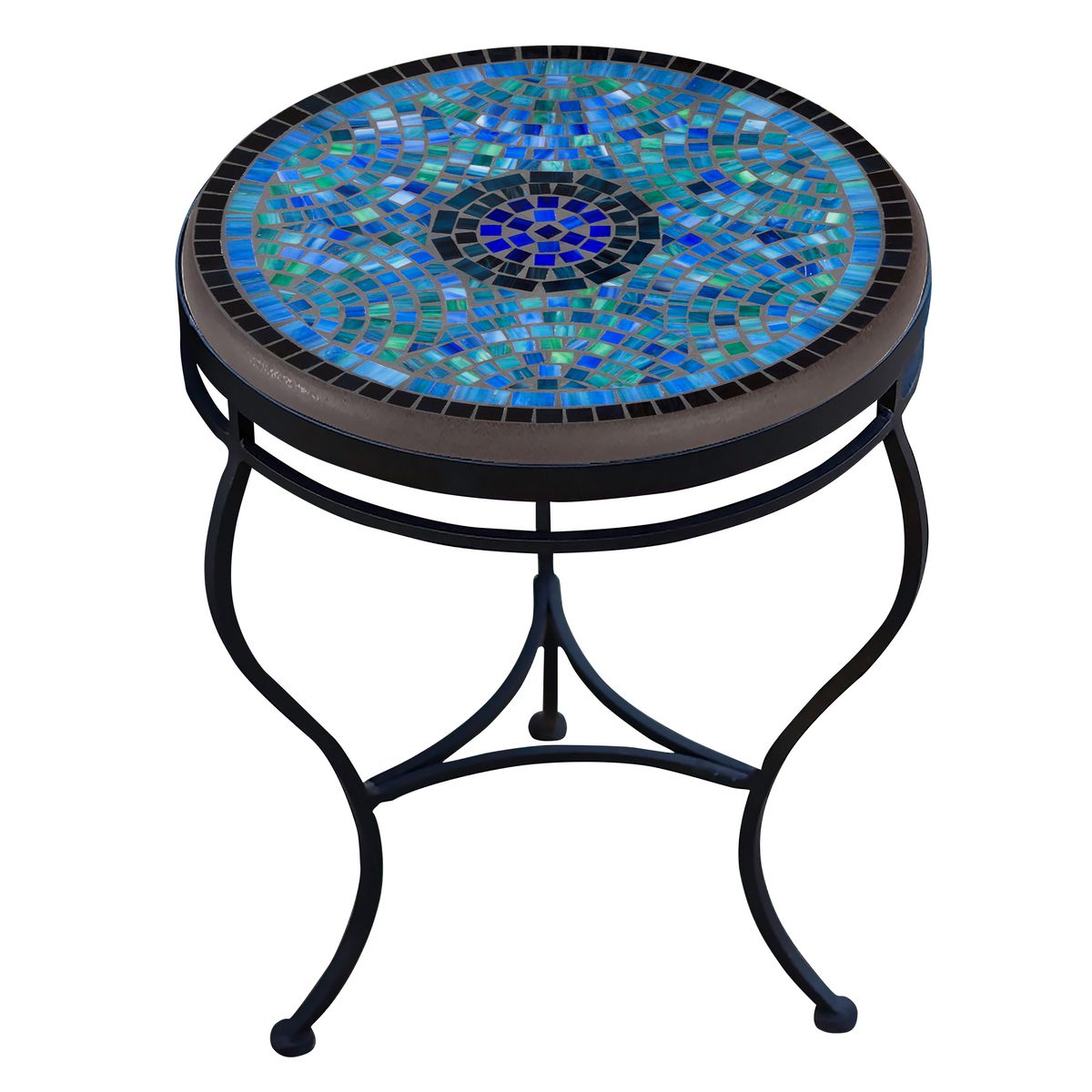 Opal Glass Mosaic Side Table-Iron Accents