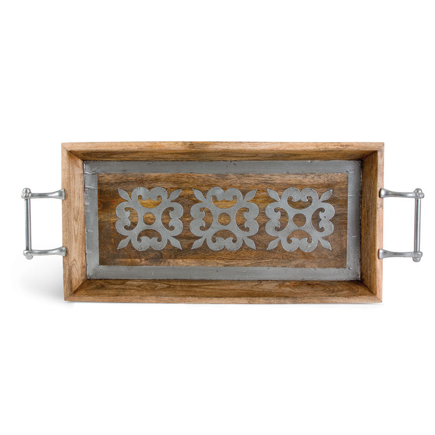 Heritage Wood Tray w/Metal Inlay-Iron Accents