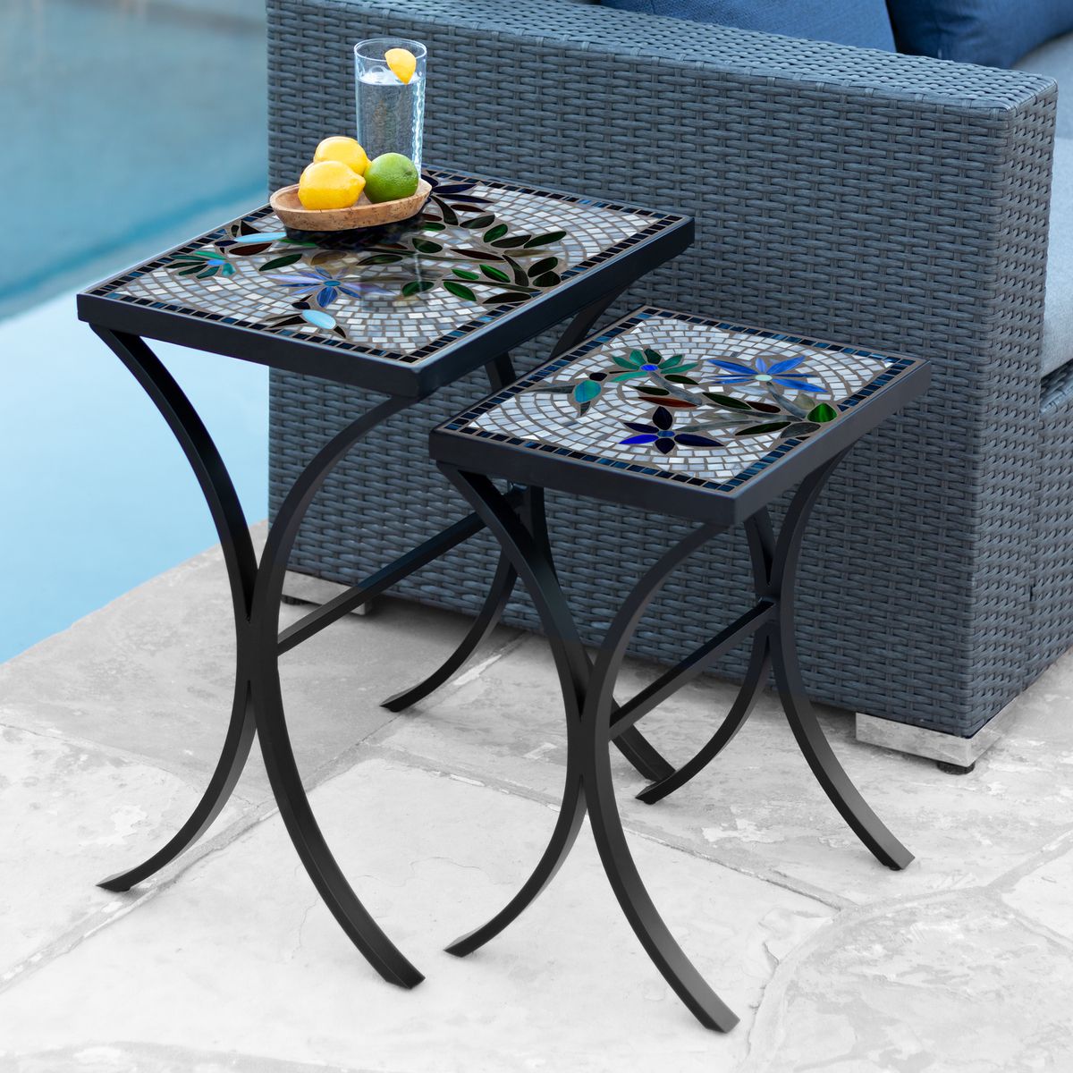 Royal Hummingbird Mosaic Nesting Tables-Iron Accents