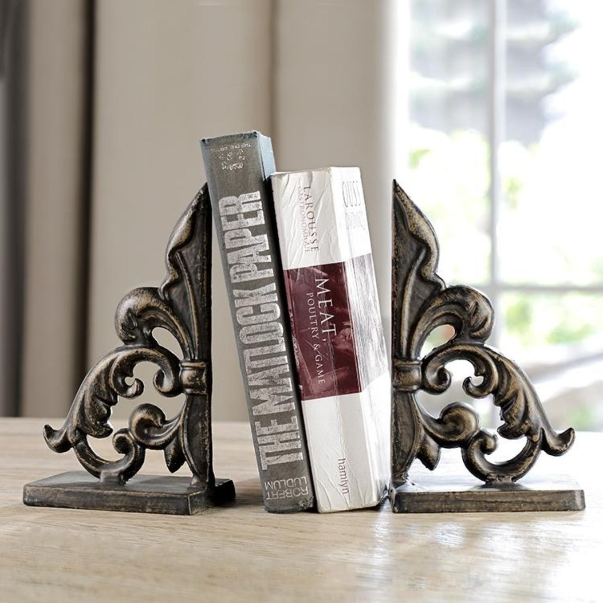 Fleur de Lis Bookends (Pair)-Iron Accents