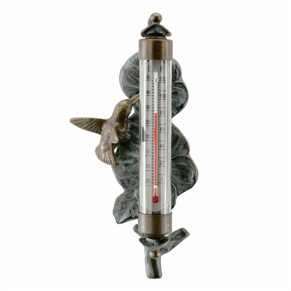 Hummingbird Wall Mount Thermometer-Iron Accents