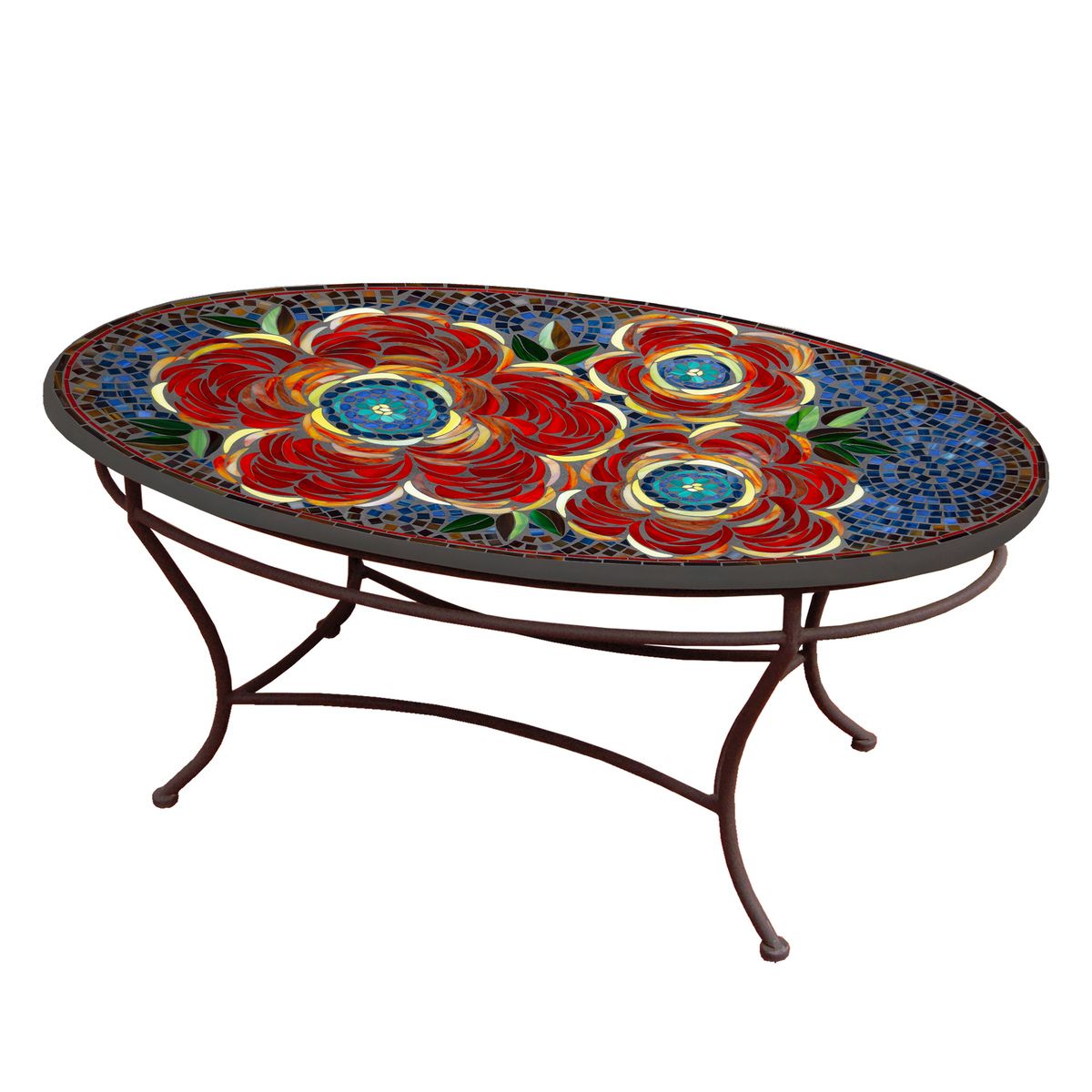 Zinnia Mosaic Coffee Table - Oval-Iron Accents