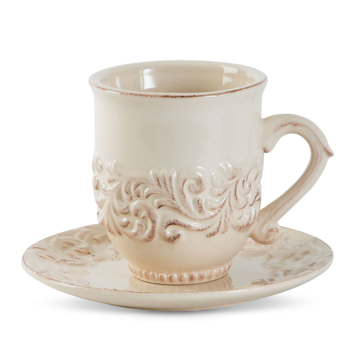 GG Collection Ceramic Cup and Saucer - Cream - Set of 4