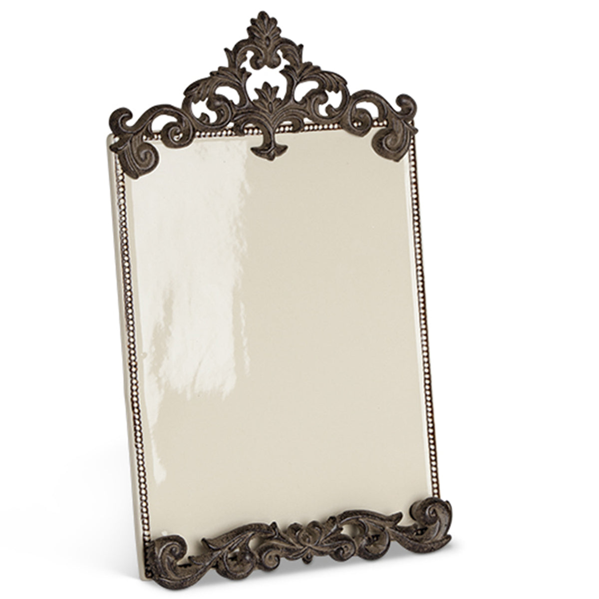 Decorative memo board with ornate metal trim
