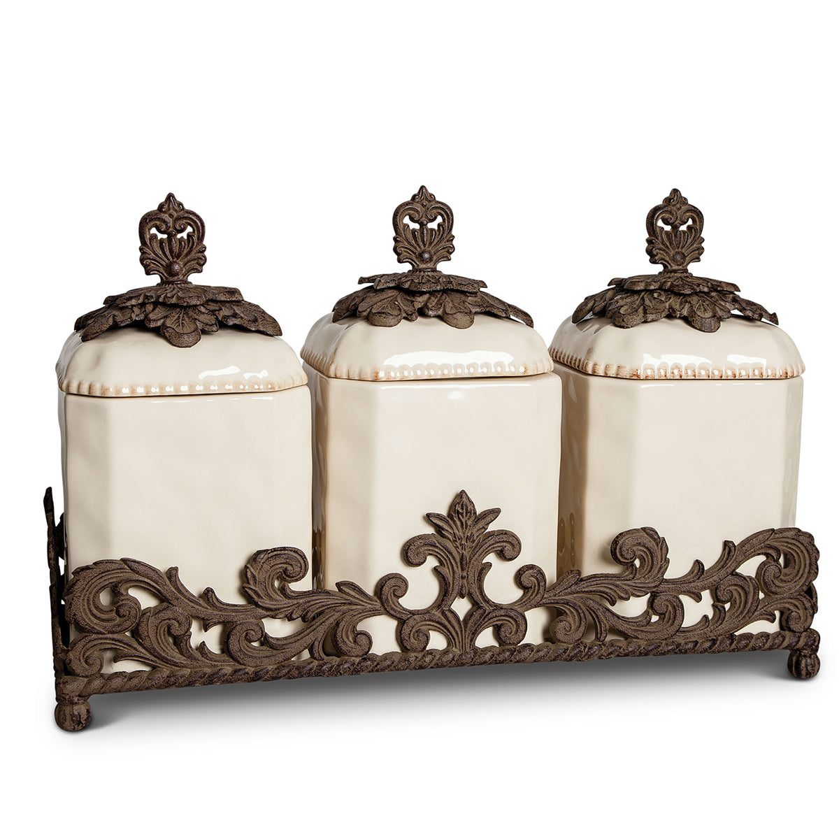 Ceramic Canister Set-Iron Accents