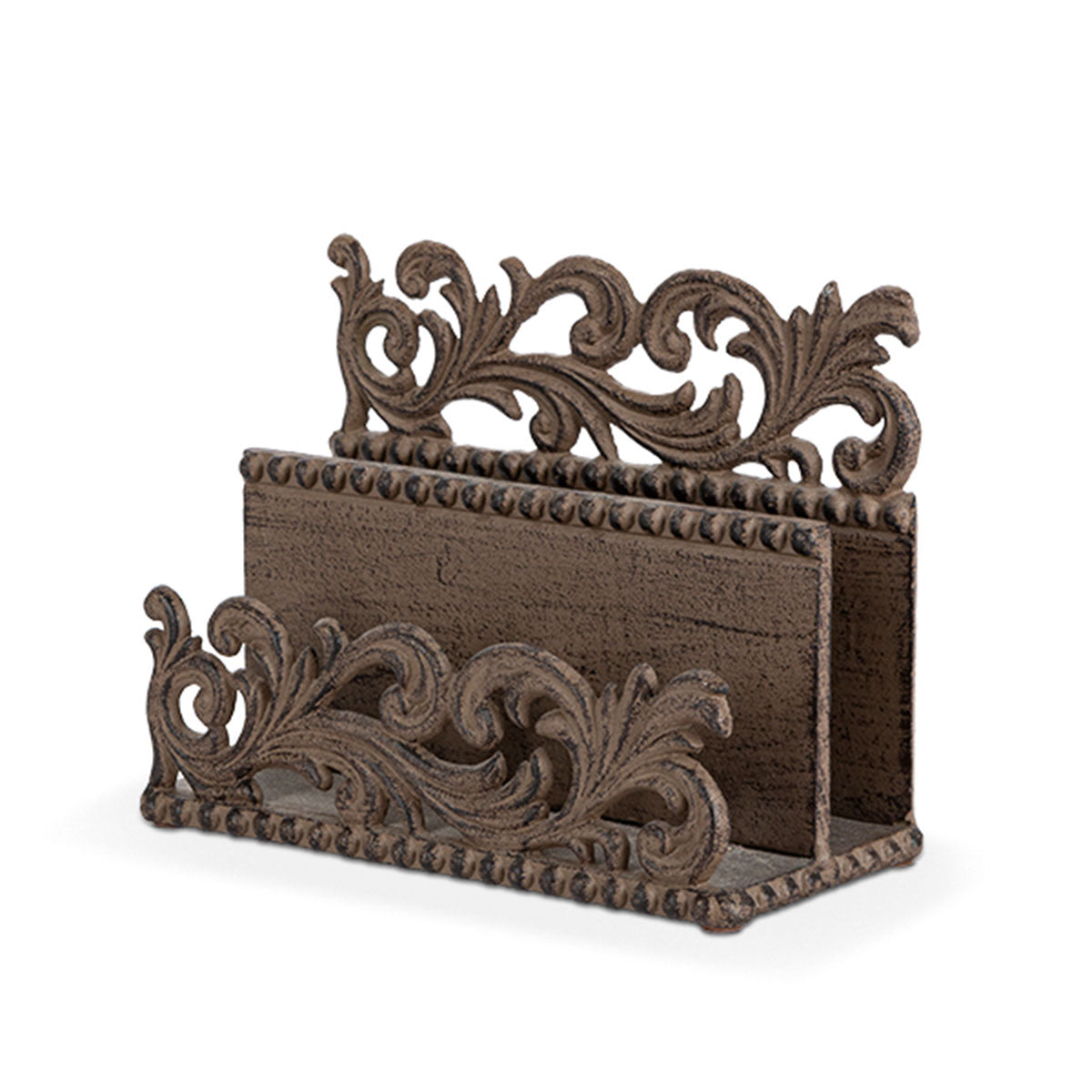 Decorative metal letter holder for desk organization