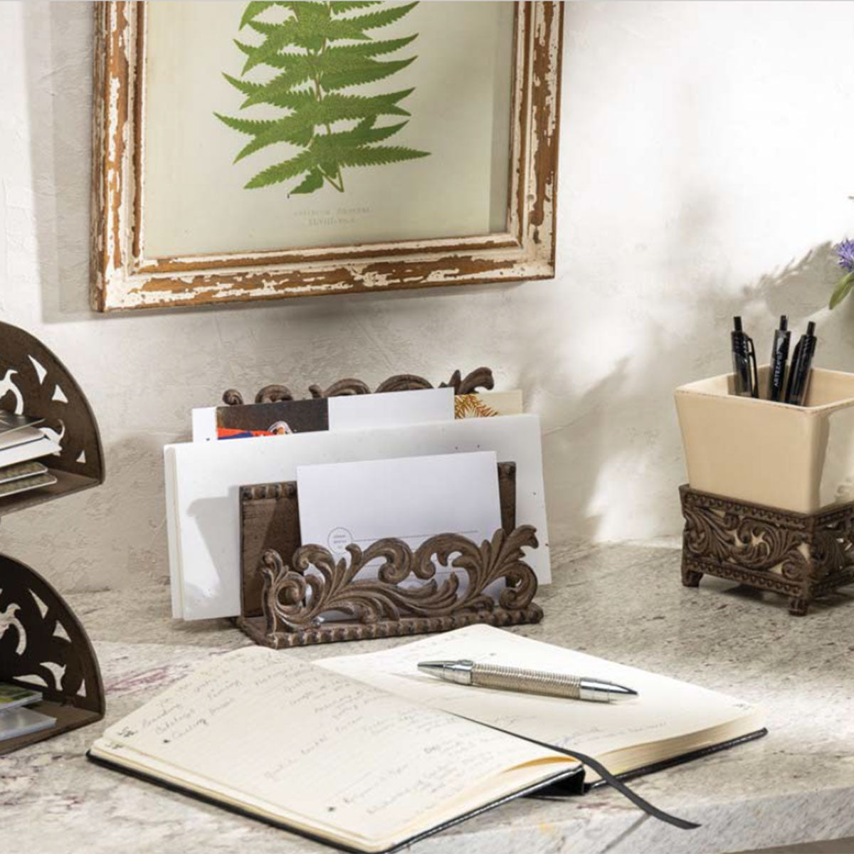 Scroll Metal Letter Holder-Iron Accents