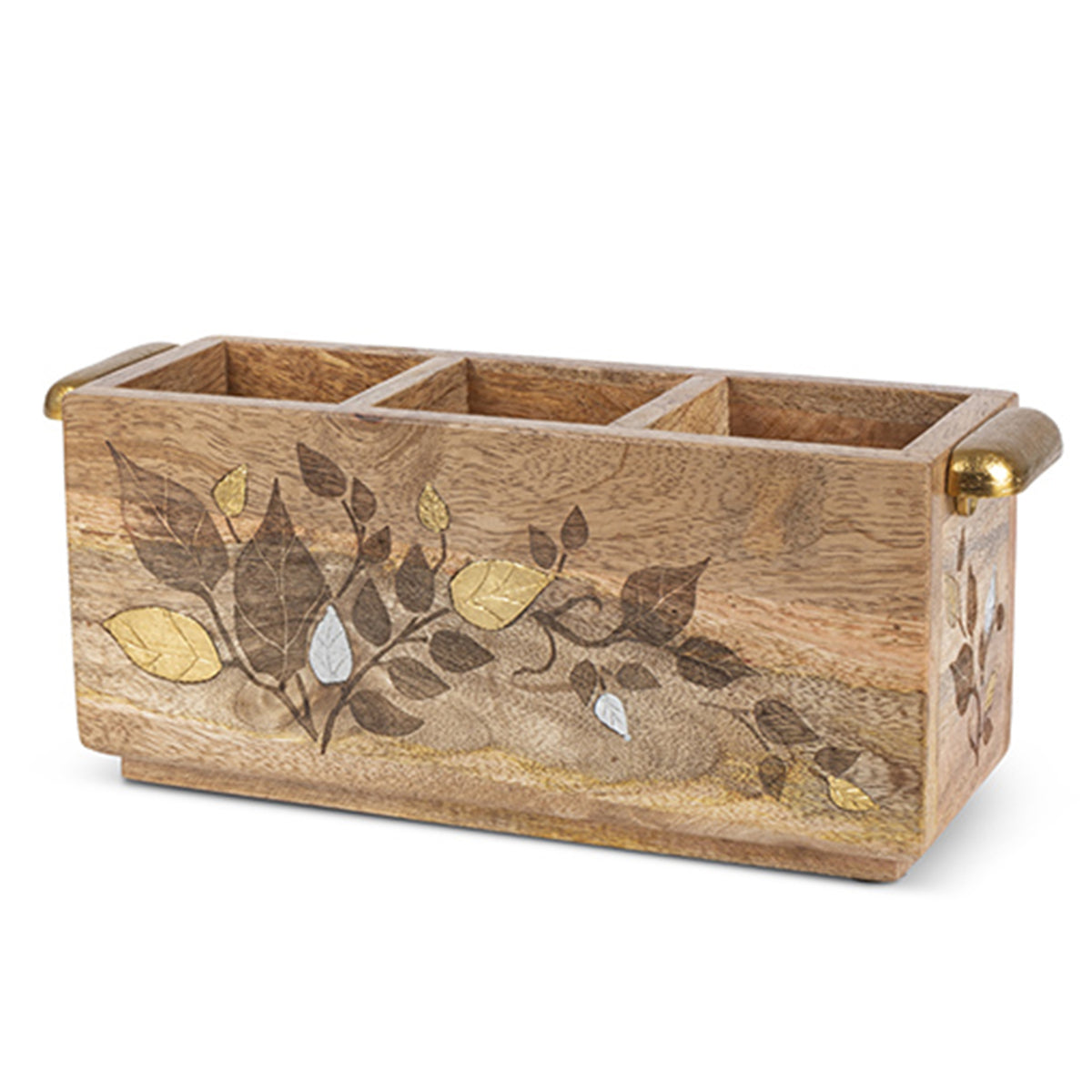Metal Inlay Flatware Caddy-Iron Accents