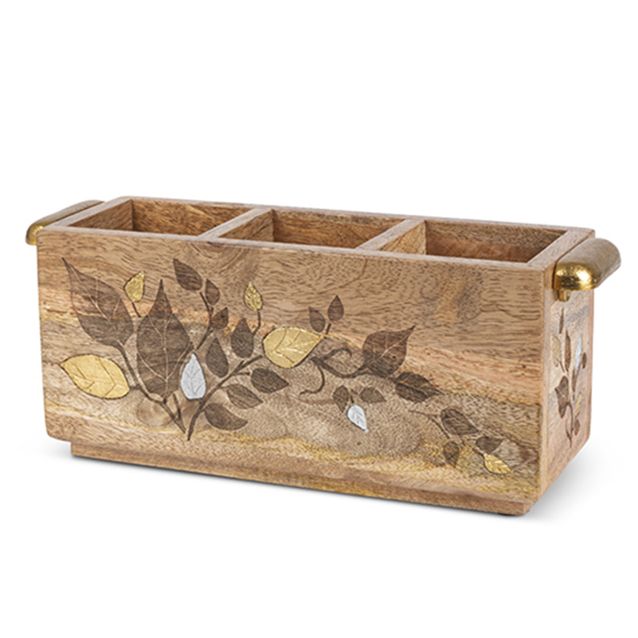 Metal Inlay Flatware Caddy-Iron Accents