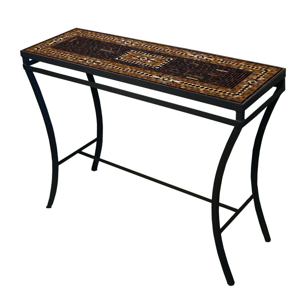 Mahogany Atlas Mosaic Console Table-Iron Accents