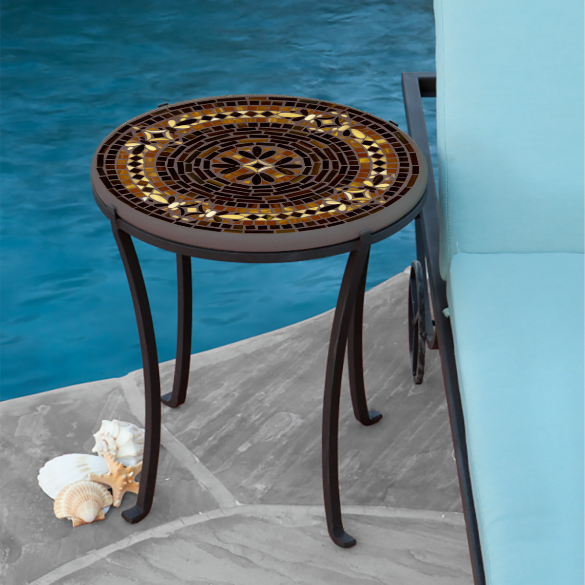 Mahogany Atlas Mosaic Chaise Table-Iron Accents