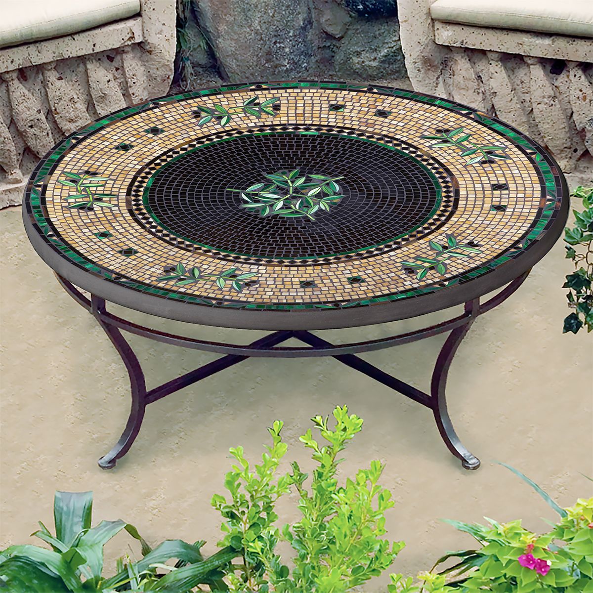 Black Olives Mosaic Coffee Table-Iron Accents
