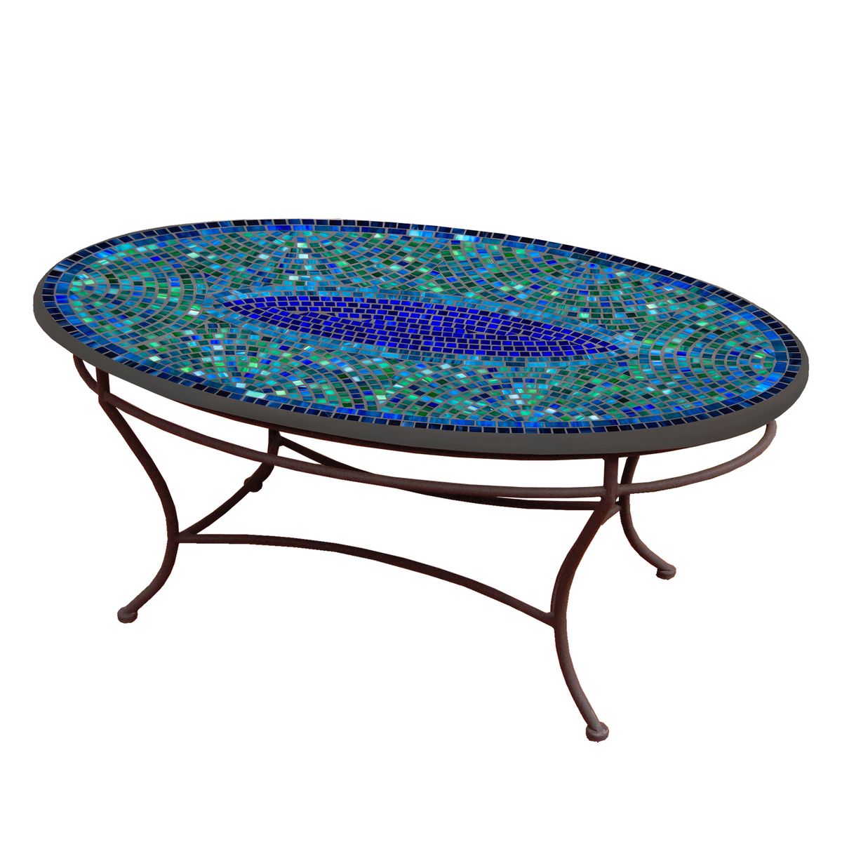 Opal Glass Mosaic Coffee Table - Oval-Iron Accents