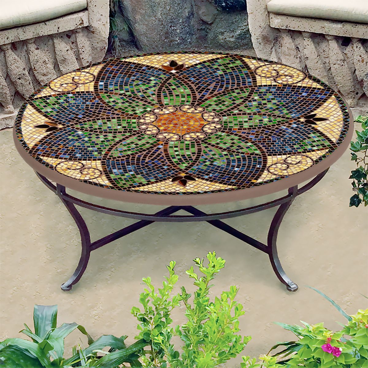 Monaco Mosaic Coffee Table-Iron Accents