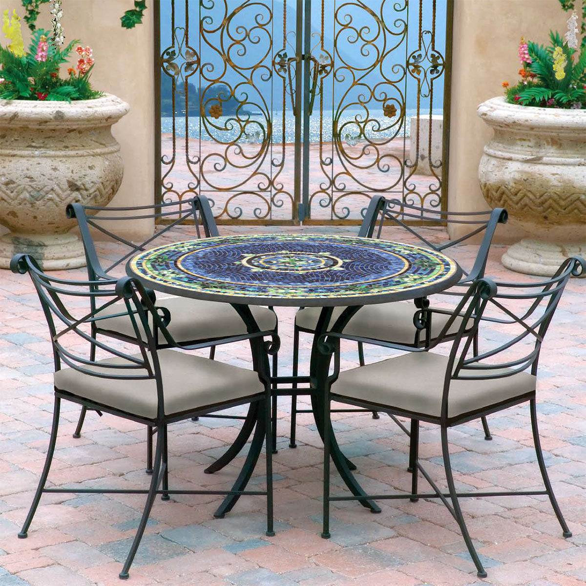 Patio Table 36-48" Iron & Mosaic - Create a Set-Iron Accents