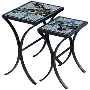 Royal Hummingbird Mosaic Nesting Tables-Iron Accents