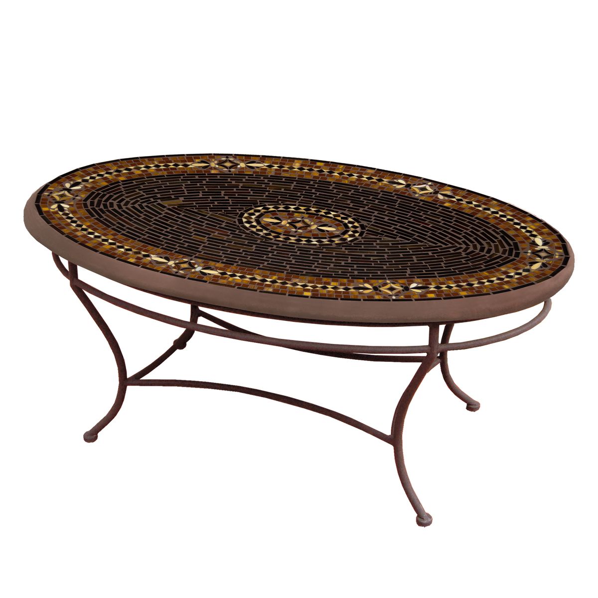 Mahogany Atlas Mosaic Coffee Table - Oval-Iron Accents