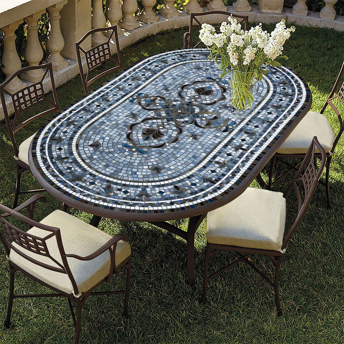 Roma Mosaic Oval Bistro-Iron Accents