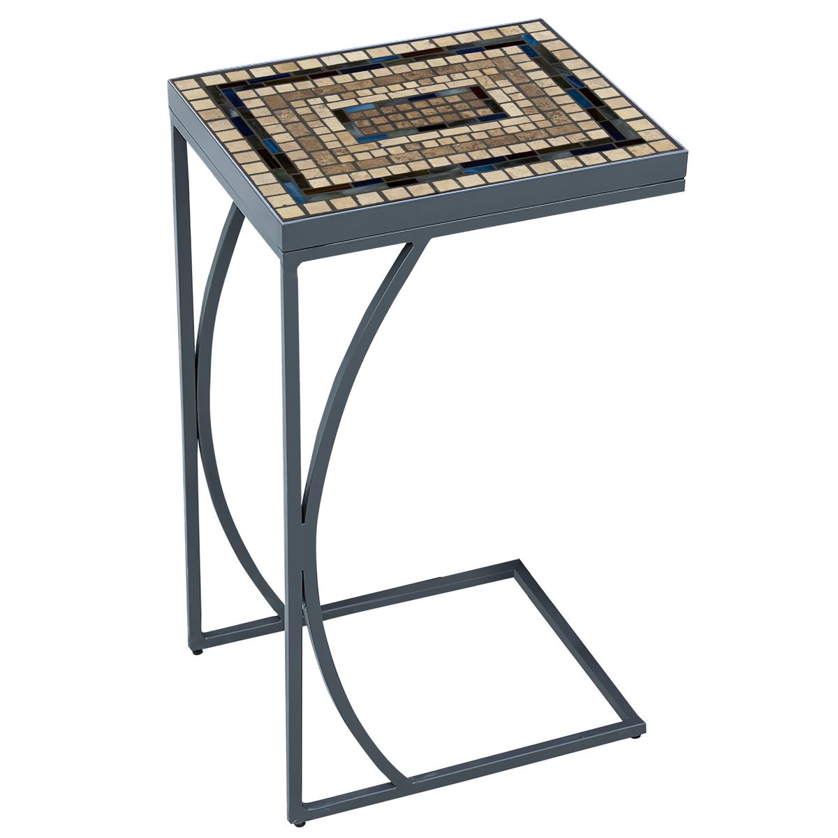 Slate Stone Mosaic C-Table-Iron Accents