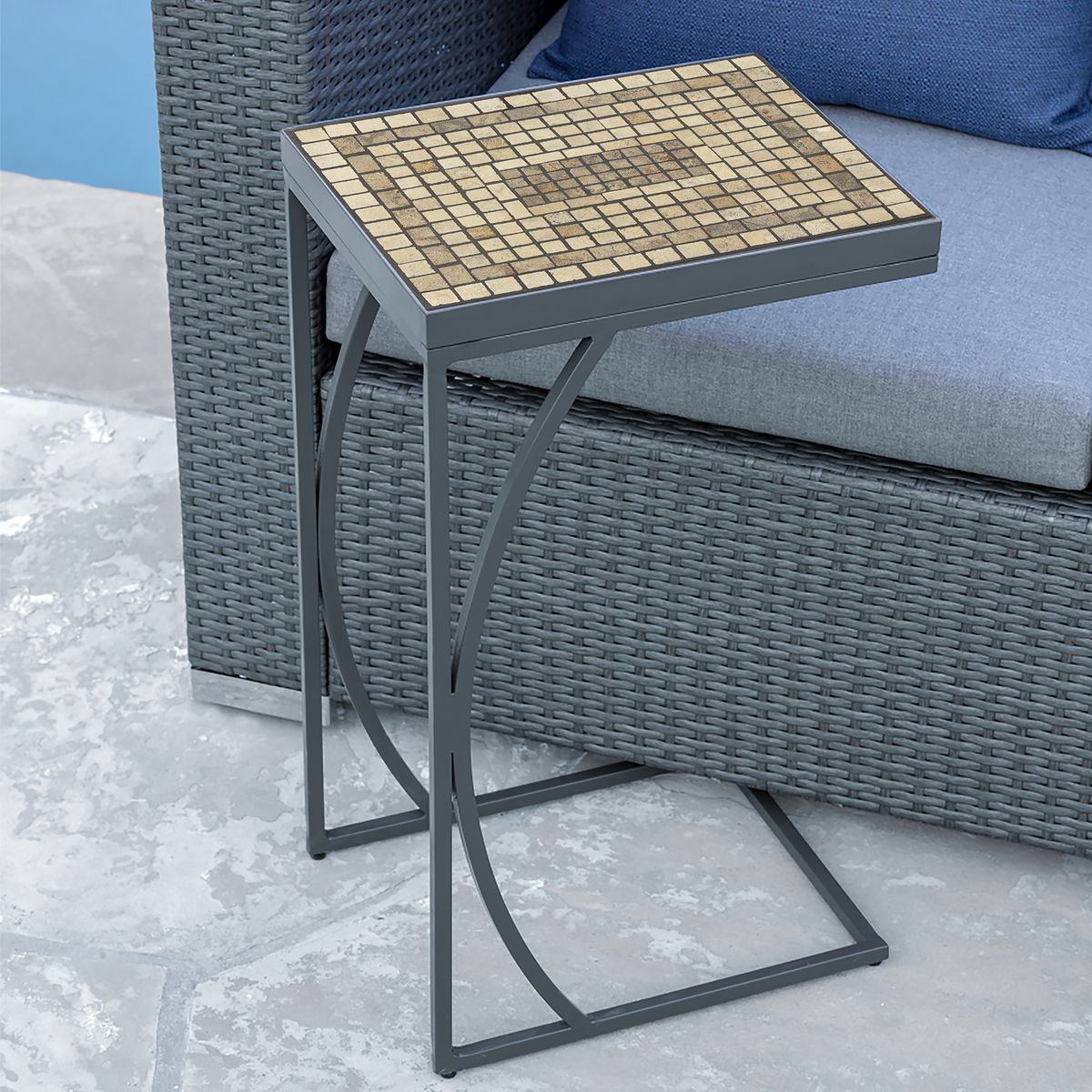 Marble Stone Mosaic C-Table-Iron Accents