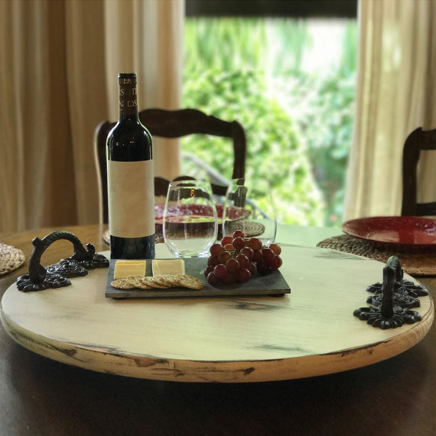 Large Lazy Susan – Handcrafted Wooden Turntable with Iron Handles ...