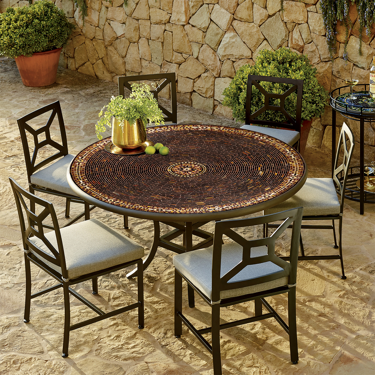 Mahogany Atlas Mosaic Patio Table-Iron Accents