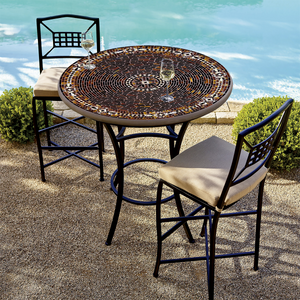 Mahogany Atlas Mosaic High Dining Table-Iron Accents