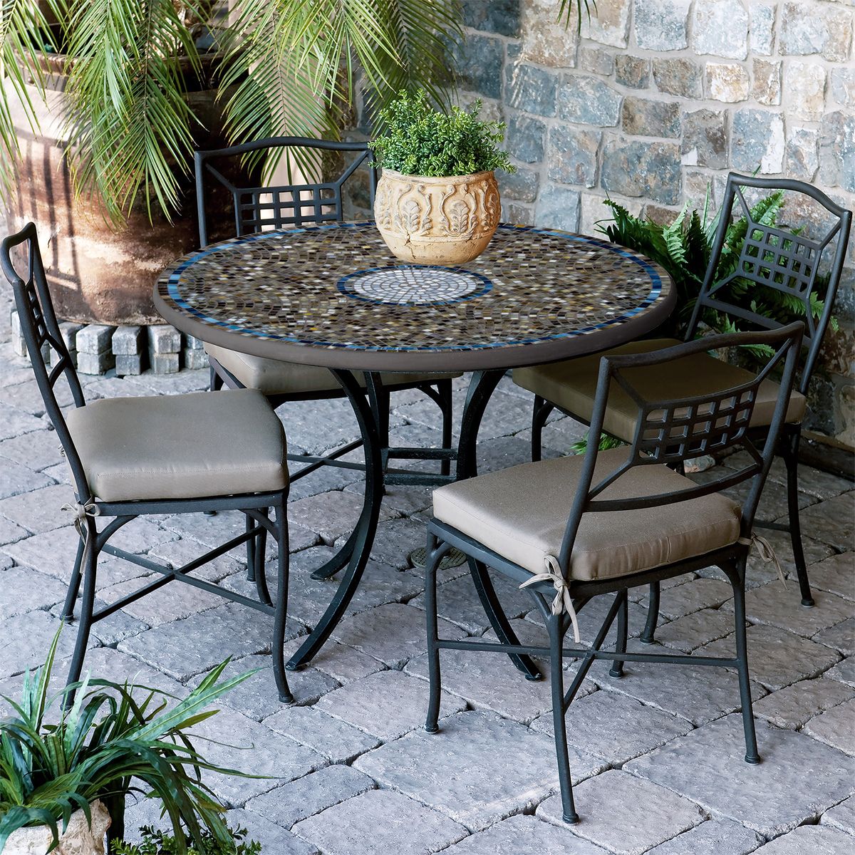 Slate Glass Mosaic Patio Table-Iron Accents